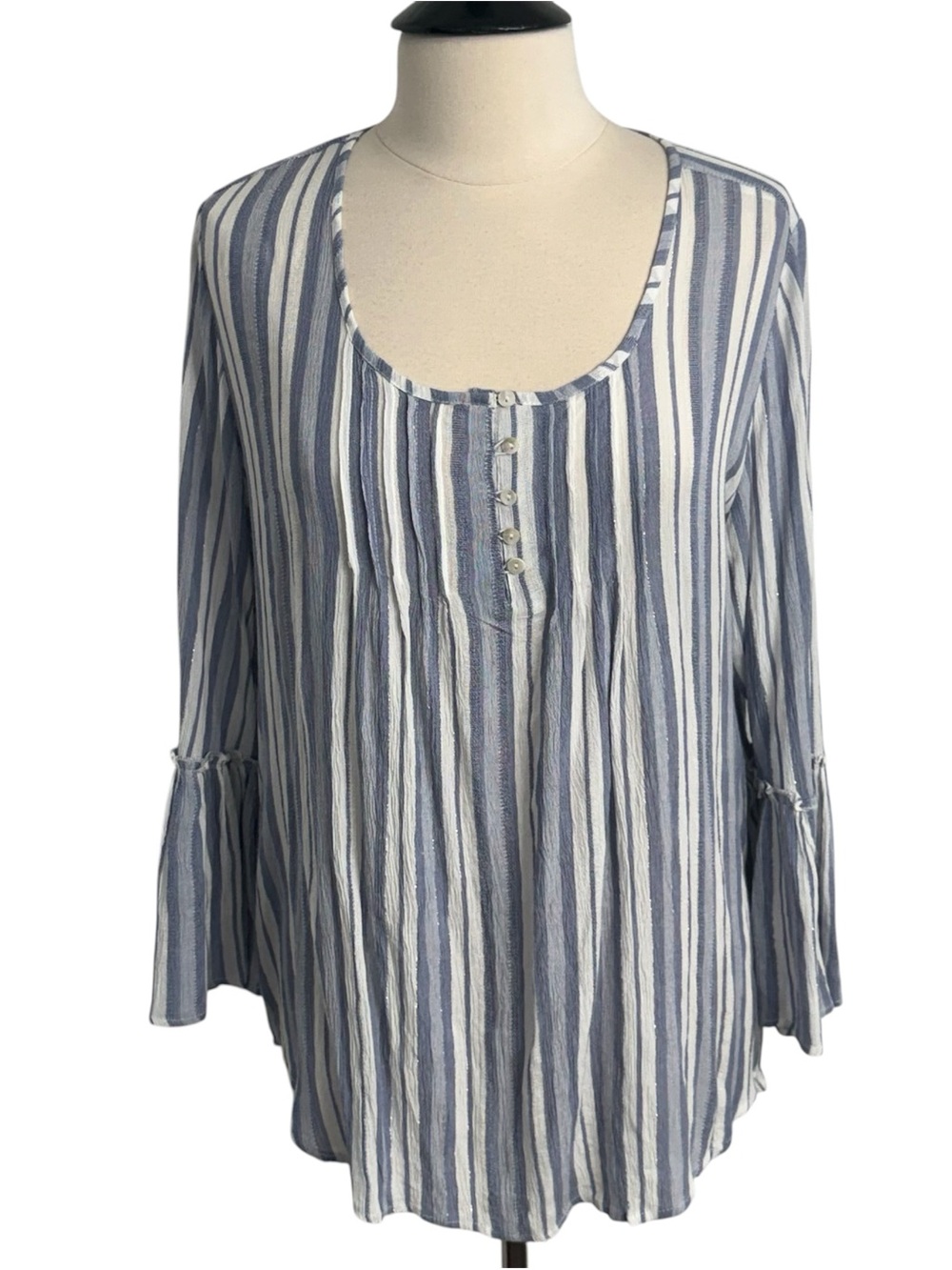 Club Z Collection Women's Vertical Striped Peasant Blouse, Bell Sleeves Size: 1X